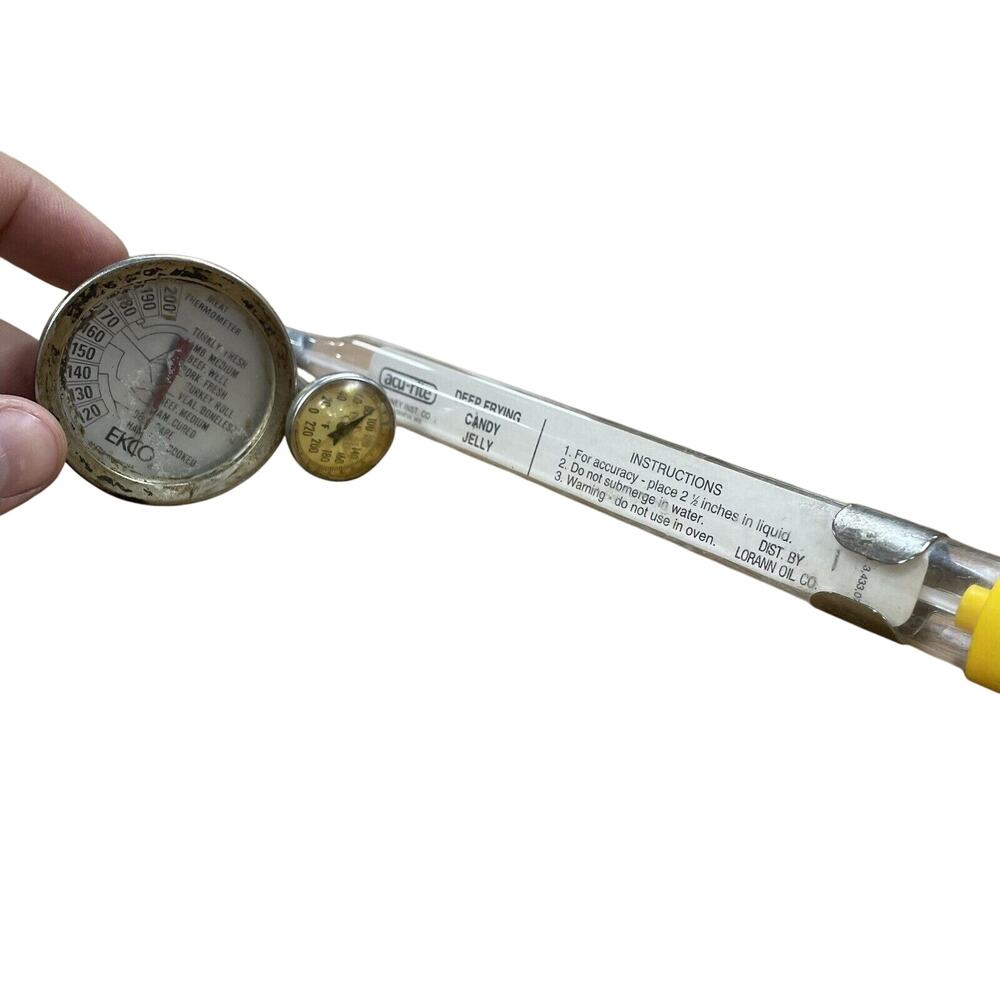VTG Lot 3 Glass Acu-Rite Ekco Pampered Chef Candy Deep Frying /Meat Thermometers